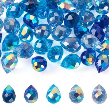 Imagem de Elecrelive 50 peças de contas de gota de vidro facetado azul com cristais perfurados para lustres de cristal Suncatcher pingentes pendurados para lustres, pingentes de substituição, artesanato, colar