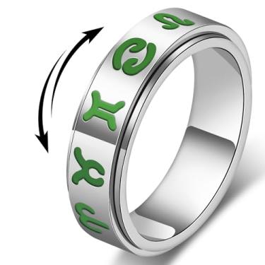 Imagem de AmorArtSky Anel fidget que brilha no escuro - 12 joias de alívio da ansiedade girando do zodíaco para adultos, presente de constelação de aço inoxidável ouro 18K (corvos de aniversário de Natal), Aço