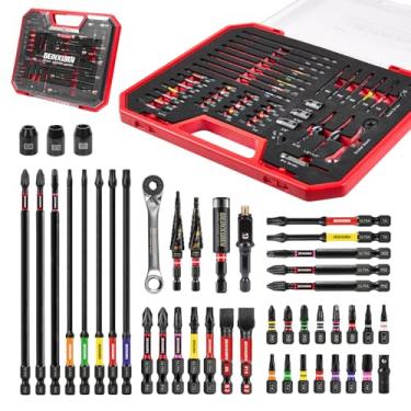 Imagem de Geinxurn Conjunto de 44 ferramentas de chave de fenda de impacto embaladas, chave catraca, chave de soquete, soquetes, furadeira, adaptador de soquete de 1/10.2 cm e suporte de broca de impacto com