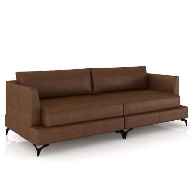 Imagem de Sofá Living 2 Lugares Para Sala 190cm Pés Metálicos Orin P08 Couro Marrom Mescla - Lyam Decor
