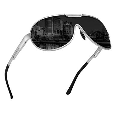 Imagem de PANNER Óculos de sol masculino retrô aviador polarizado, proteção UV400, armação de metal leve para uso externo, Armação prateada/lente cinza, Large