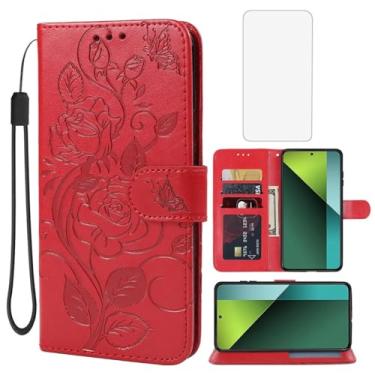 Imagem de Vavies Capa para Redmi Note 13 Pro 5G, capa carteira Poco X6 5G com protetor de tela de vidro temperado, flor de couro flip suporte para cartão de crédito capa de telefone para Xiaomi Redmi Note 13
