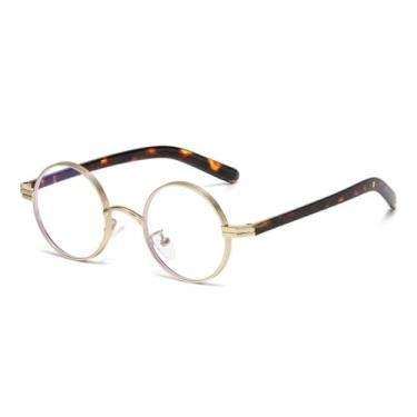 Imagem de HPIRME Óculos de sol redondos pequenos retrô de metal punk femininos, lentes transparentes, armação masculina, óculos de sol UV400 (leopardo dourado transparente)