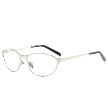 Imagem de Óculos de sol gatinho com armação pequena da moda, masculino e feminino, de metal, clássico, casual, para dirigir, com proteção UV400, prateado e transparente