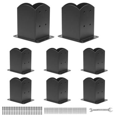 Imagem de Base de poste 4x4 8 peças, (tamanho interno 3,6 x 3,6) Âncora de poste de cerca de madeira, base de poste de deck, suportes de poste de corrimão, suporte de poste de aço resistente para pavilhão