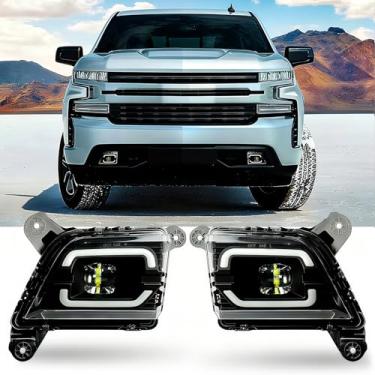 Imagem de Daikokuya Lente preta com faróis de neblina LED DRL compatível com Chevrolet Silverado 1500 2500HD 3500HD 2019-2023, atualização e modificada, 1 par de luz de neblina LED, conjunto de farol de neblina
