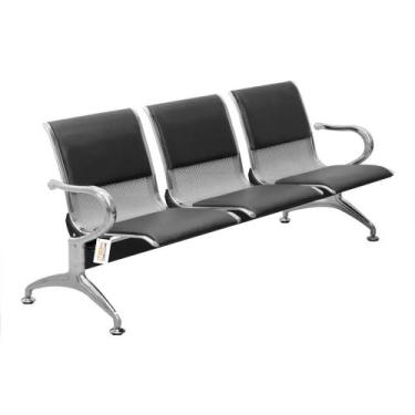 Imagem de Cadeira Longarina Com Est Cromada 3 Lugar Preto - MAK DECOR