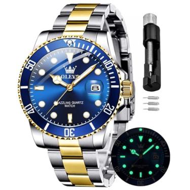 Imagem de OLEVS Relógio masculino analógico à prova d'água data comercial semana luminoso diamante moda relógio masculino azul