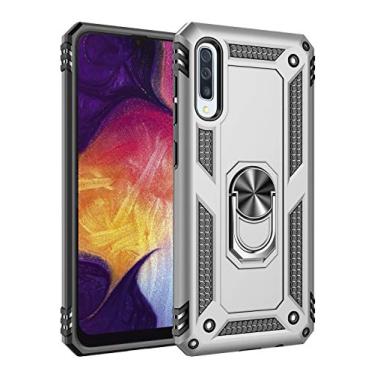 Imagem de SORAKA Capa para Samsung Galaxy A30s com suporte de anel capa protetora para Samsung Galaxy A50 capa traseira de policarbonato rígido com placa de metal para suporte magnético de telefone carro prata