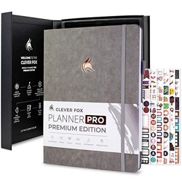 Imagem de Clever Fox Planner Pro Premium – Planejador semanal e mensal luxuoso com organizador de orçamento para produtividade e objetivos, sem data, A4 (cinza)