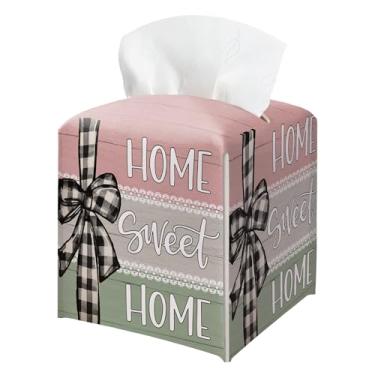 Imagem de Suporte para caixa de lenços Sweet Home, preto e branco com laço xadrez quadrado, organizador de papel facial, suporte de papel higiênico para banheiro, cozinha, escritório, decoração de casa-A15