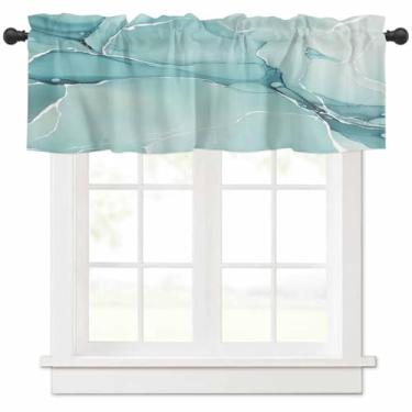 Imagem de Saia de mármore para janela - Aquarela abstrata azul-petróleo e textura de mármore azul decoração de casa de fazenda cortina com bolso para varão para sala de estar/quarto/banheiro 106,7 cm L x 30,5