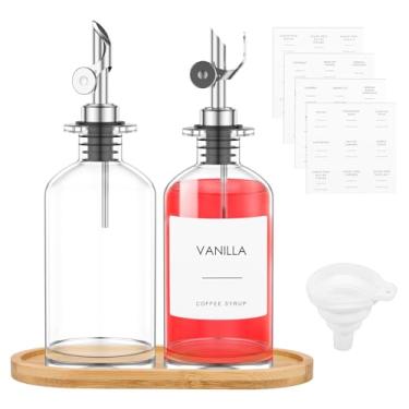 Imagem de HSHGZSR 2 garrafas dispensadoras de azeite, garrafas de xarope de café premium para cozinha com despejador, conjunto de dispensador de vinagre, conjunto de dispensador de óleo e vinagre com etiquetas