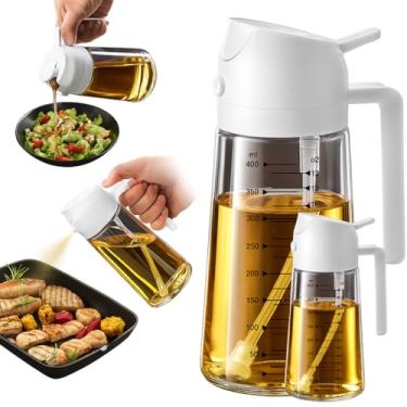 Imagem de Spray Pulverizador Dispensadora de Azeite de Oliva Óleo 470 ml com Medidor em Vidro 2 em 1 Para Cozinhar Tampa Antivazamento com Botão