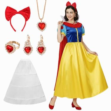 Imagem de Tinyones Vestido adulto de princesa de Halloween para mulheres, fantasia de cosplay, inclui colar