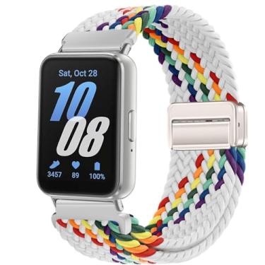 Imagem de Issinlky Pulseira trançada de nylon compatível com Galaxy Fit 3, pulseira de fivela magnética elástica para Galaxy Fit 3 SM-R390