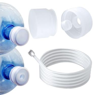 Imagem de SpisoHdx Tampas e mangueira de substituição para bomba de água elétrica de 3/5 galão, inclui 2 tampas de garrafa de água de silicone (uma com orifício, outra sem) e mangueira de grau alimentício de 7
