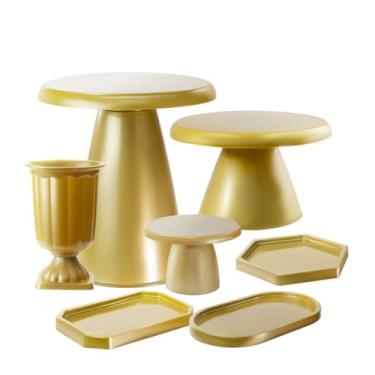 Imagem de Kit Decorativo para Mesa Posta – Boleiras Slim, Vaso Grego, Mini Peças e Bandeja Oval (Dourado)