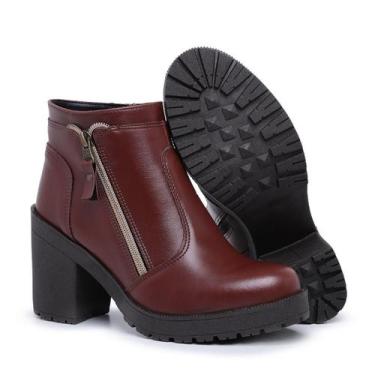 Imagem de Bota Coturno Feminino Com Zíper Conhaque - Hype, 35, Conhaque, Feminin