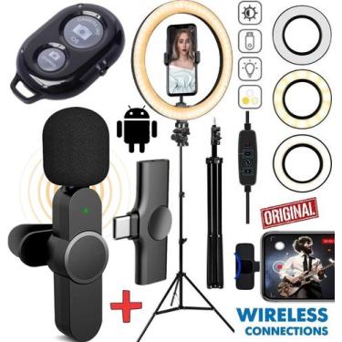Imagem de Kit Youtuber Tripé Microfone Sem Fio Celular Smartphone Usb - Leffa Sh