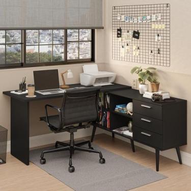Imagem de Escrivaninha Mesa De Escritório De Canto 3 Gavetas Preto Lisboa Madesa