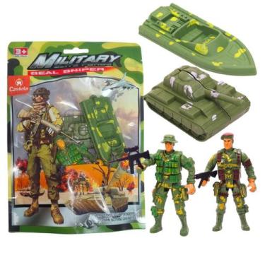 Imagem de Kit Soldados de Brinquedo 6 Peças C/ Tanque e Barco Militares - Castel