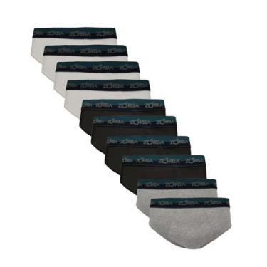 Imagem de Kit 10 Cuecas Zorba Slip Max Algodão 764 Branco/Preto/Mescla - M, Bran