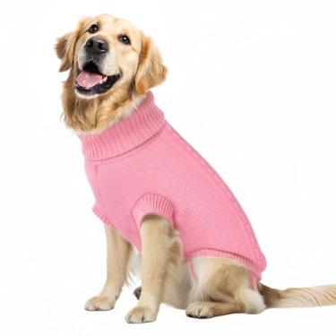 Imagem de Pawfun Suéter aconchegante com gola rolê para cães – Suéteres de tricô macios e quentes para meninos e meninas, suéter de Natal para roupas de inverno para filhotes pequenos, médios e grandes, rosa