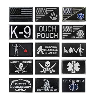Imagem de Pacote com 15 adesivos táticos, emblema engraçado, bordado, fixador, crachá, gancho e laço, aplique para roupas, jaquetas, mochila, chapéu, colete, uniformes, cães, arnês - preto