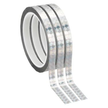 Imagem de PATIKIL Fita de filme de poliéster metalizada de 9,5 cm x 55 m, 3 peças de fita decorativa metálica a laser prata fita adesiva espelhada para detalhes de parede de arte gráfica de paredes de