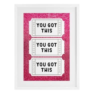 Imagem de Stupell Industries You Got This Pink Ticket Stubs Impressão emoldurada branca sob vidro, design por Lettered and Lined, 23 x 17