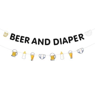 Imagem de Wonmelody Beer and Diaper Banner Bottle and Beer Baby Shower Decoration Beer&Diapers Party Decor Garlands A Baby is Brewing Baby Shower Decorations for Gender Reveal Pregnancy Celebration