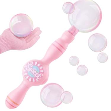 Imagem de Kit de Varinha de Bolhas de Sabão com Fumaça, Bastão que Faz Bolinhas, Brinquedo infantil, Já Vem com Luvas para Segurar Bolhas, Colar com Pote, 2 Refis de Fumaça e 2 Refis de Espuma (Varinha, rosa)