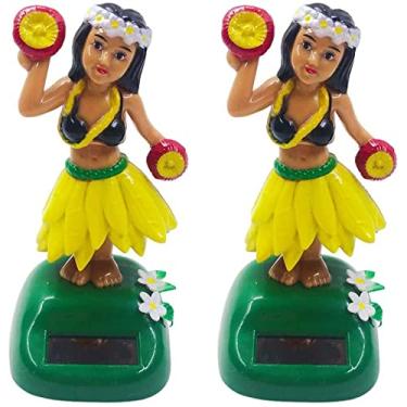 Imagem de 2 peças de brinquedo solar balançando a cabeça balançando dança havaiana praia menina figura estátua carro painel ornamentos para decoração de carro veículo