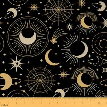 Imagem de Tecido impermeável sol e lua por jarda galáxia estrelada planeta decorativo para projetos de bricolage boho hippie constelação tecido estofado ao ar livre, 3 metros, 274 cm C x 150 cm L