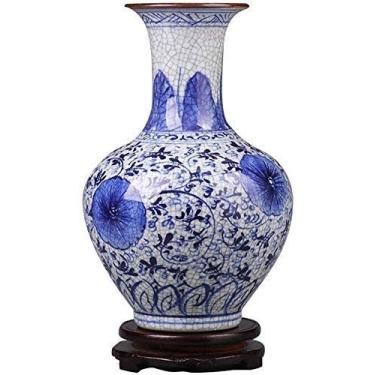 Imagem de AKALNNB Vasos para decoração vaso de cerâmica vintage azul e branco porcelana decoração familiar flor falsa flor azul grande 22 x 22 cm pote