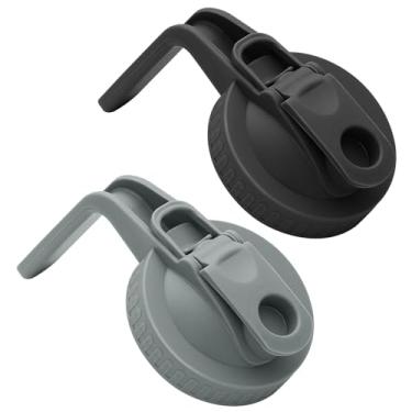 Imagem de 2 pacotes de frascos de vidro de boca larga com tampa hermética para bico com alça, transforma seu pote de vidro em jarra, sem BPA, tampas dobráveis duráveis fáceis de limpar, adequadas para potes de