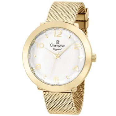 Imagem de Kit Relógio Champion CN25207W Feminino Dourado Colar Brinco
