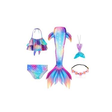 Imagem de Maiô Mermaid para meninas com cauda multicolorida, 5 peças - Lightbek 