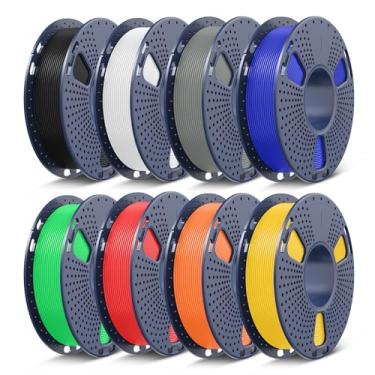 Imagem de SUNLU Pacote de Filamento PLA+ Atualizado, Pacote de Filamento para Impressora 3D em Múltiplas Cores, Preto+ Branco+ Cinza+ Azul Klein+ Verde+ Vermelho+ Laranja Brillhante+Amarelo Vibrante