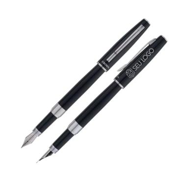 Imagem de Caneta Tinteiro Crown Luxo Personalizada Barcelona Símbolo Nome Logo Gravação Laser Sofisticada (Preto)