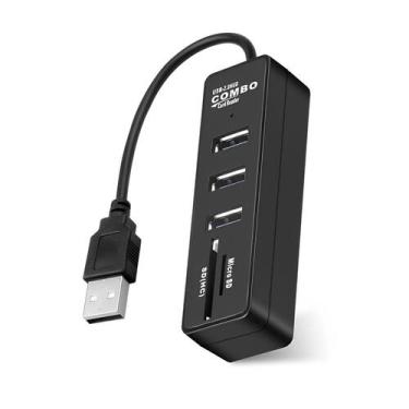 Imagem de Hub USB 2.0 de 3 portas com leitor de cartão SD para computador - Ligh