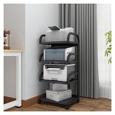 Imagem de URGDWEKJY Suporte de impressora, suporte de mesa, 4 níveis, multifuncional, impressora, copiadora, scanner, prateleira, armazenamento de material de escritório, suporte de impressora (preto)