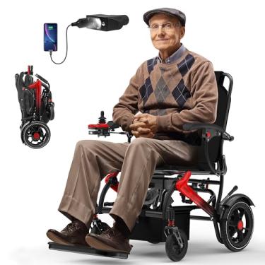 Imagem de Cadeiras de rodas elétricas para adultos, cadeiras de rodas dobráveis motorizadas motorizadas para idosos suportam 158 kg, peso de apenas 16 kg, alcance de 24 km, motores sem escovas de 500 W e luz