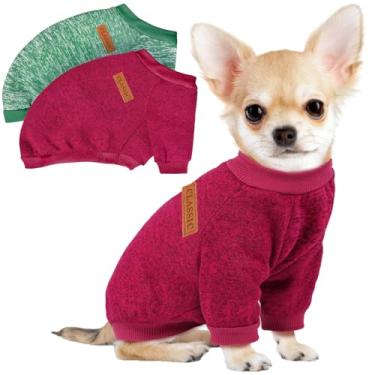 Imagem de Pacote com 3 suéteres para cães pequenos, meninas, meninos, roupas de lã de inverno, quente, macio, para cães, gatos, roupas para animais de estimação (vinho vermelho + verde, GG)
