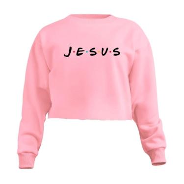 Imagem de Blusa Cropped Moletom Jesus Equilíbrio Bem e Mal Feminino Personalizado com Cintura Descosturada