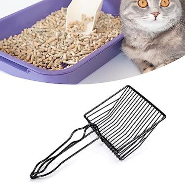 Imagem de Ymiko Colher de Areia para Gatos Em Aço Inoxidável, Grande, Ergonômica, Fácil de Limpar, Peneira de Malha Fina para Limpeza de Caixa de Areia de Gatos, pá de Metal Durável para (Preto)