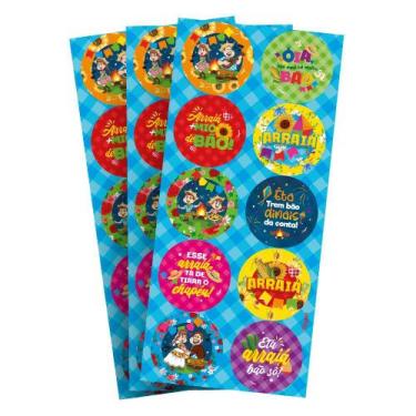 Imagem de Adesivo Redondo Arraiá  Cartela com 30 unidades de adesivos temáticos 