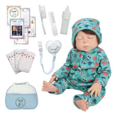 Imagem de Boneco Reborn Bebê Realista Menino Fio a Fio Pijama Mar - Cegonha Rebo