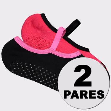 Imagem de Kit Meia Puma Pilates Feminina 2 pares Preta e Vermelha, 34-39